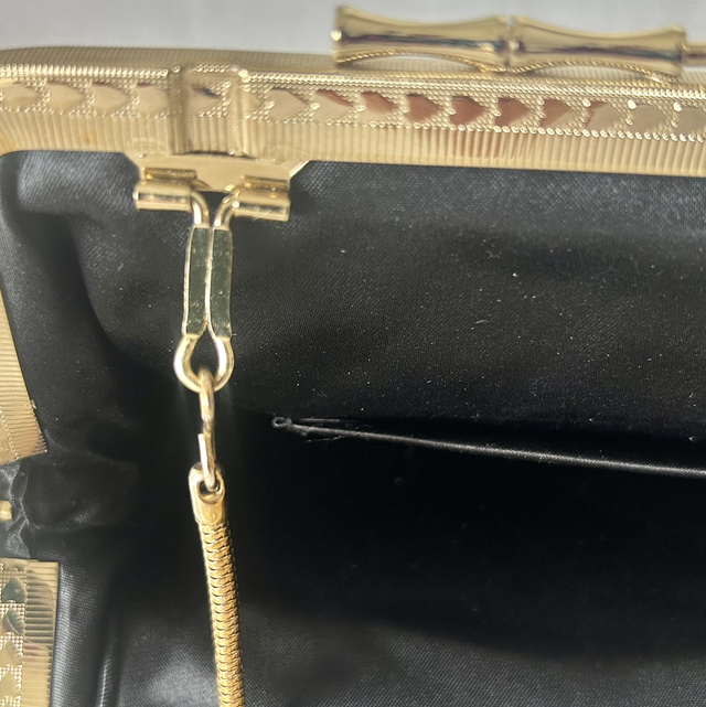 Vintage Black Pleated Satin Evening Clutch Bag