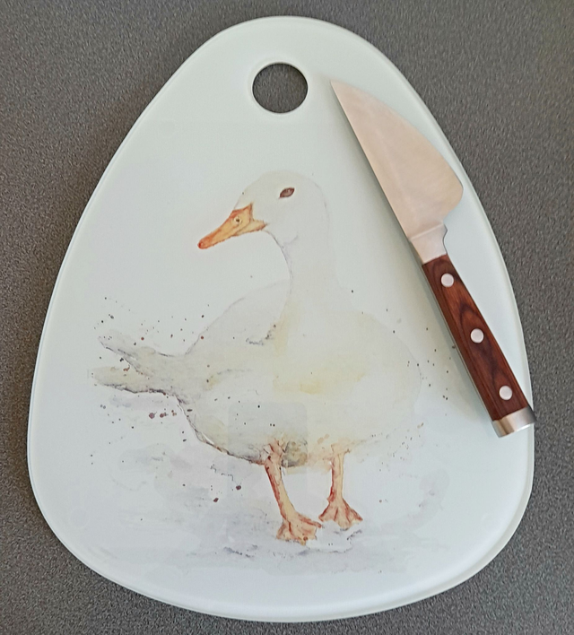 Glass Cutting Board with Duck artwork