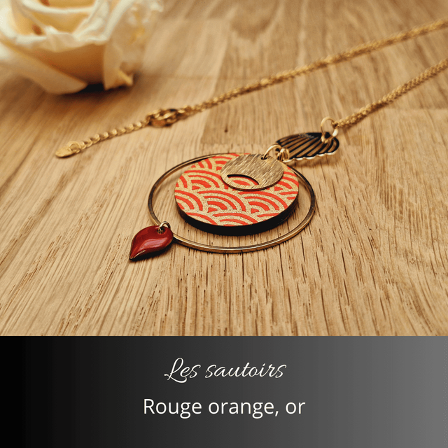 Collier sautoir Olympe - Rouge orange or