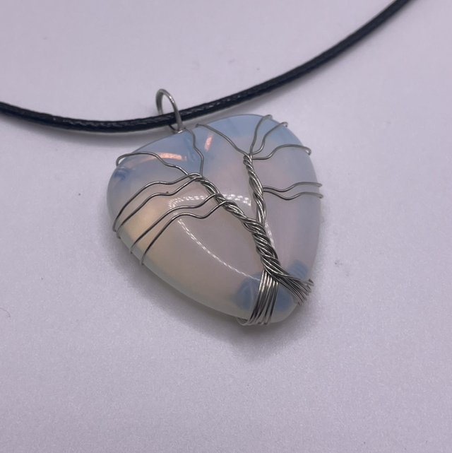 Opalite Wire Wrap Heart Necklace