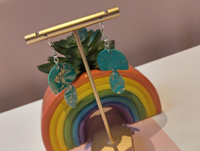 
💙 Turquoise & Gold Drop Earrings | Handmade Polymer Clay