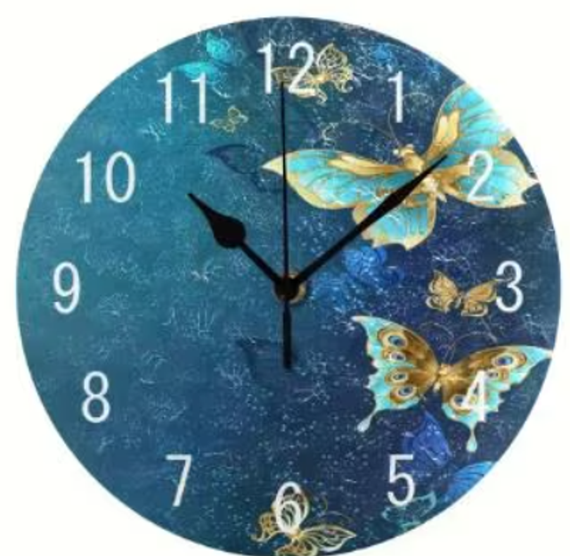 Vintage ronde wandklok van metaal - Vlinders (20cm)