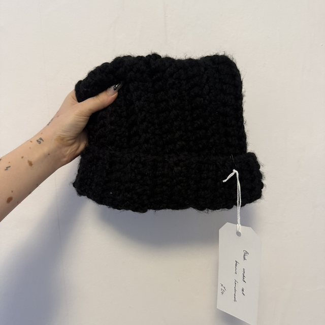 Handmade black crochet cat beanie