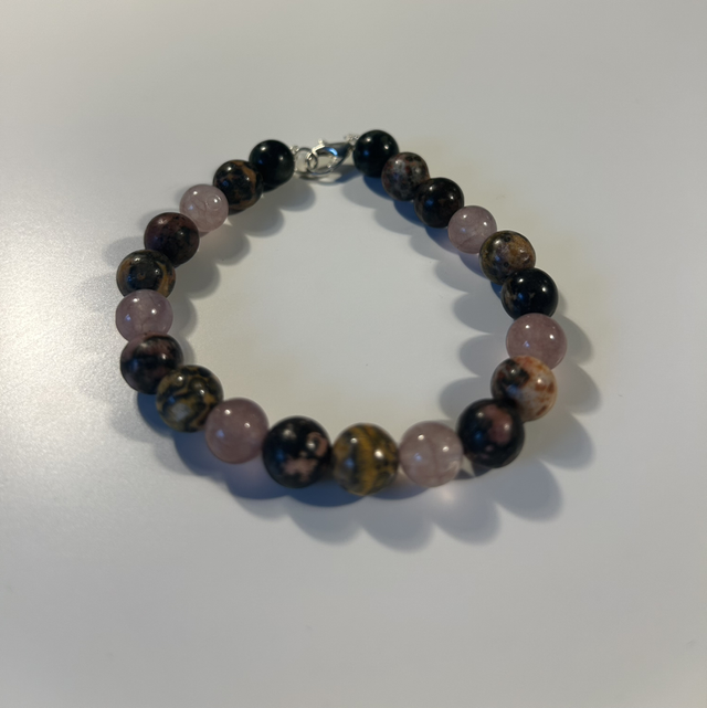 Circular: Rhodinite, Strawberry quartz &amp; lepoard skin jasper Bracelet