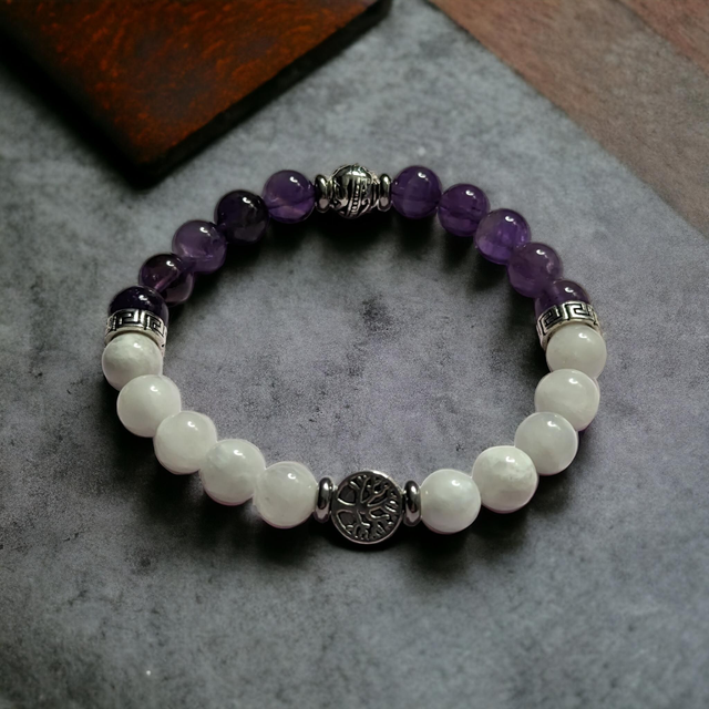 Intuition/ réussite amoureuse / Bracelet en Pierre de lune et Améthyste 