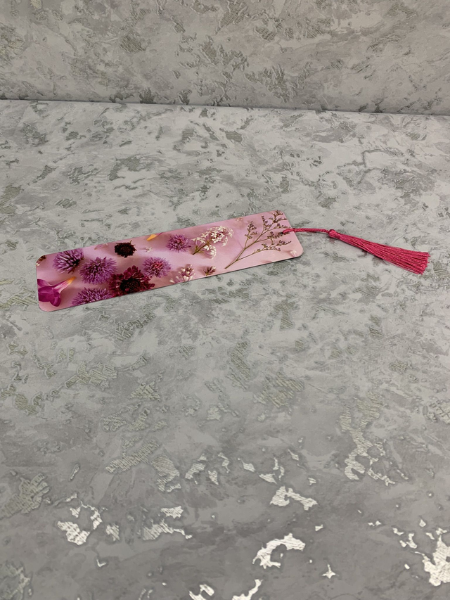 Pink flower metal bookmark