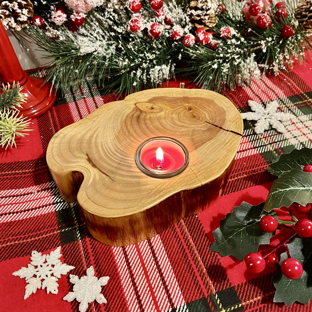 Handcrafted Cypress Wood Tealight Holder