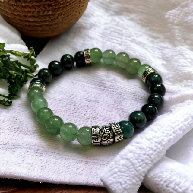 Anti stress / Agate mousse et aventurine verte /8mm