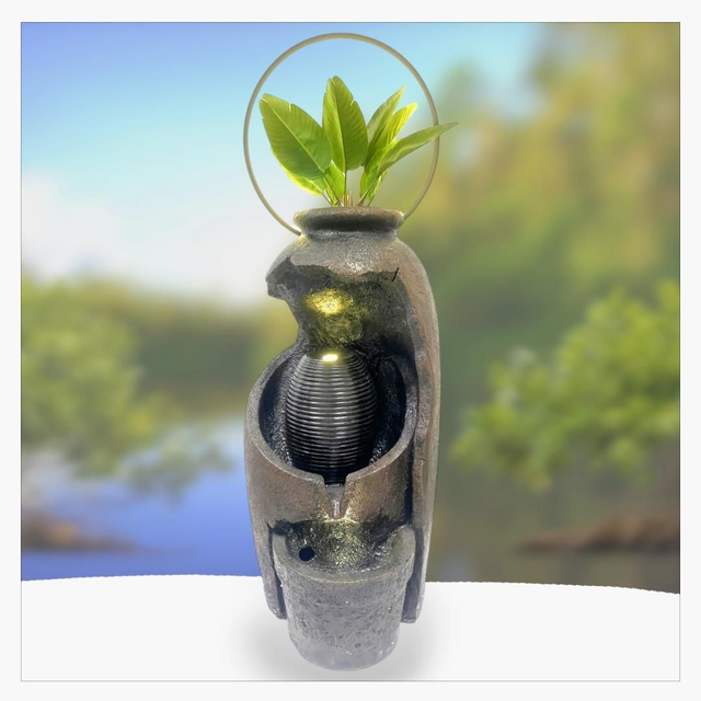 "Pot à plante et cerceau led" - Fontaine en résine 115 cm