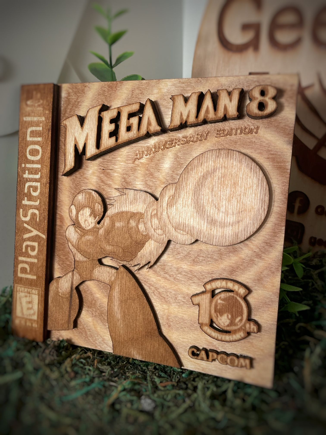 Jaquette playstation Megaman 8 en bois.