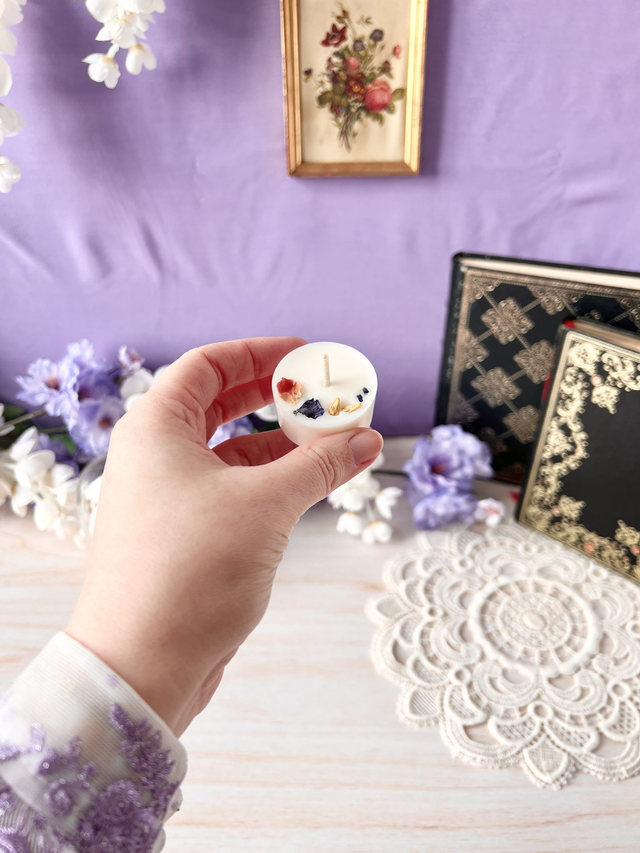 💜 Mini bougie fleurie - parfum Douce Lueur (à l'unité)