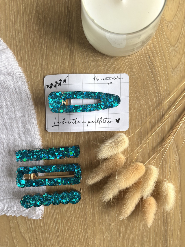 La barette à paillettes - Turquoise