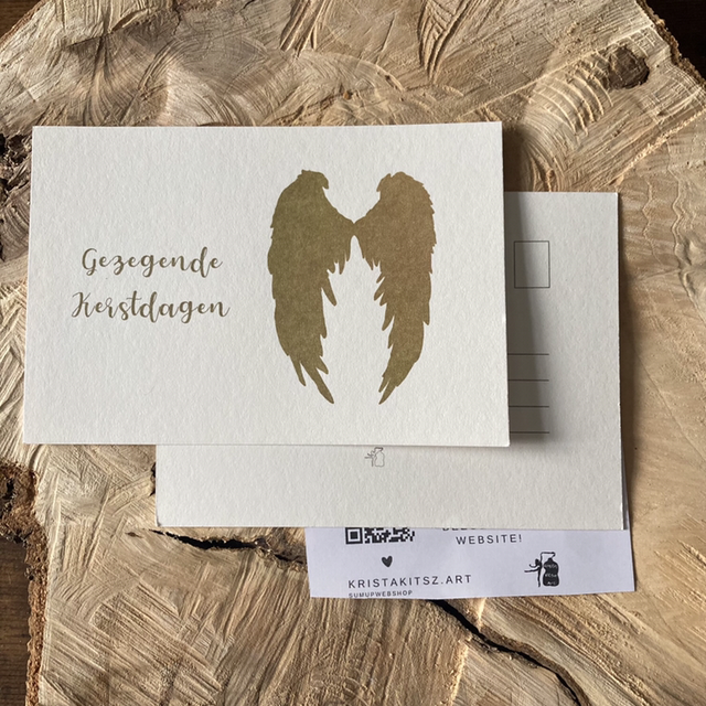 Kerst Postkaart Gezegende Kerstdagen Engelen Vleugels | zonder envelop | platte ansichtkaart Christelijke kerstkaart 