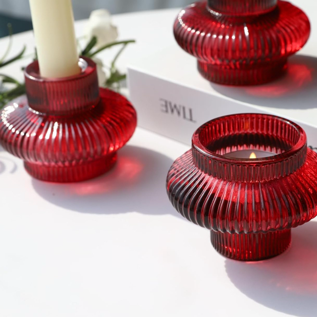 Dual Red Candleholder - Tea Light or Taper 