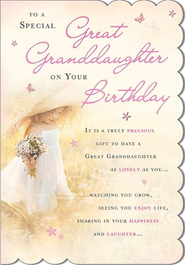 Great Granddaughter On Your Birthday. Large Card 9" x 6".