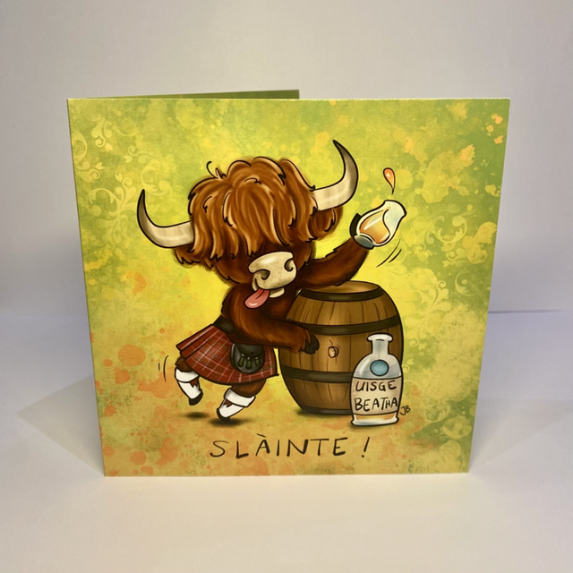 Whisky Highland Cow greeting card