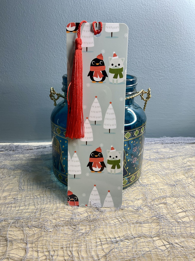 Handmade laminated Christmas bookmarks. Beautiful gift for book lovers. Secret Santa