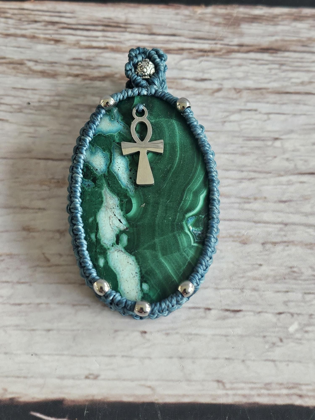 Pendentif macramé Malachite &amp; Chrysocolle