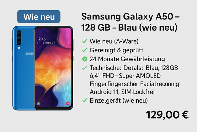 📱 Samsung Galaxy A50 – 128 GB – Blau (wie neu)