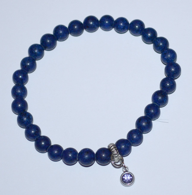 B70- Bracelet lapis lazuli, charm strass