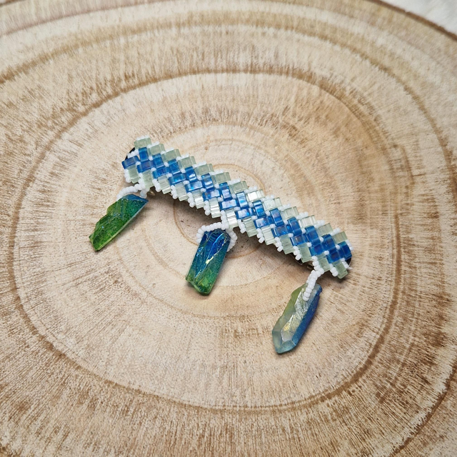 Barrette quartz vert et bleu 