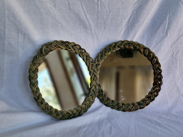Miroir tressé en osier brut