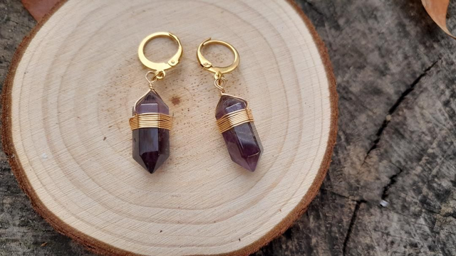 Boucle d'oreille  pointe Améthyste
