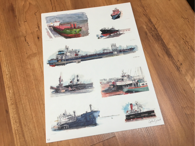 Reproduction haute qualité, aquarelle « Les navires »