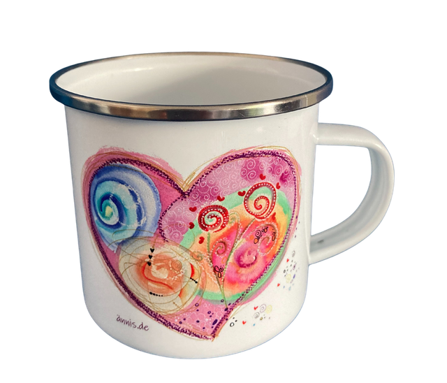 Emailletasse "Herz rosa"