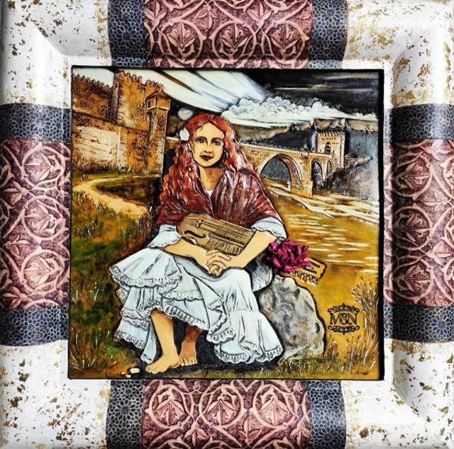 Tableau en cuir repoussé, Toled&#039;Ana