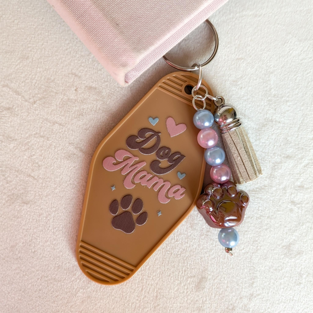 'Dog Mama' Keyring - Brown