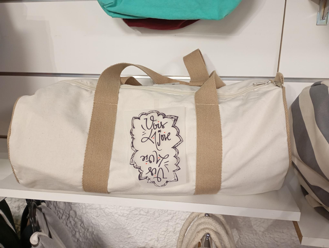 Sac polochon beige naturel double personnalisation 