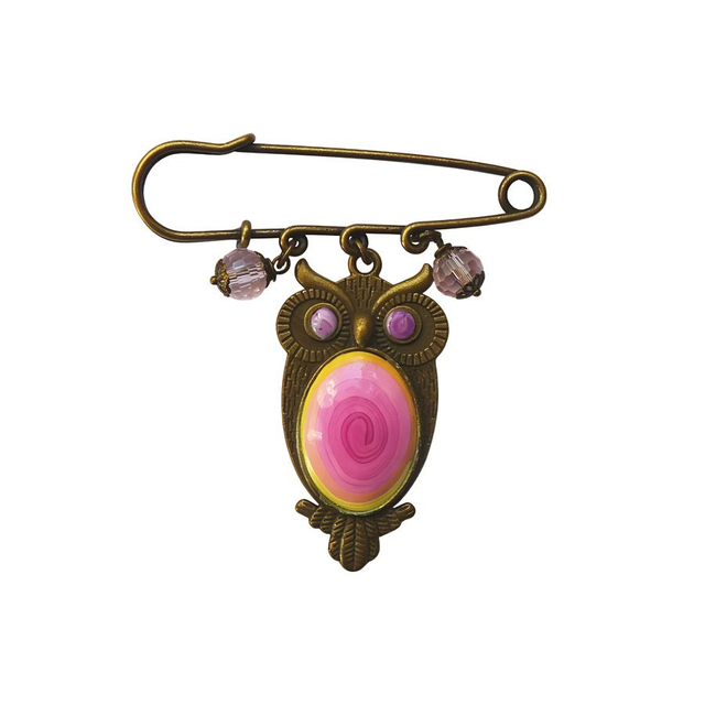 Broche épingle hibou spirale rose