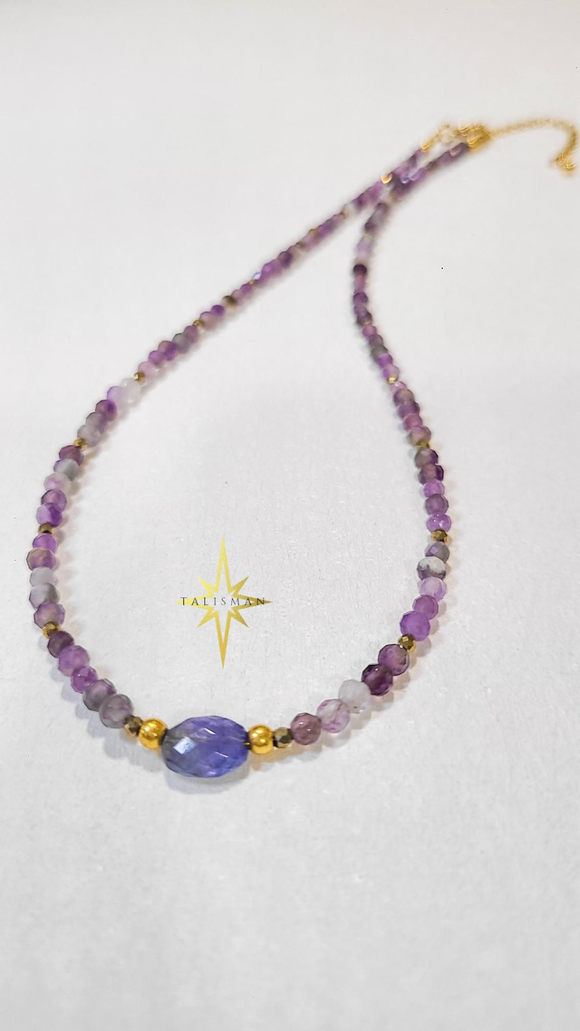 Collier Talisman Améthyste, Pyrite &amp; Tanzanite – Protection et Sérénité
