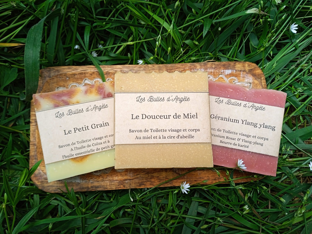 Sélection du savonnier N°2- Le Douceur de Miel- Le Petit Grain- Le Géranium Ylang ylang- Lot de 3 savons