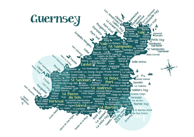 G050 GUERNSEY MAP GREEN - PRINT £18 / FRAMED £55 