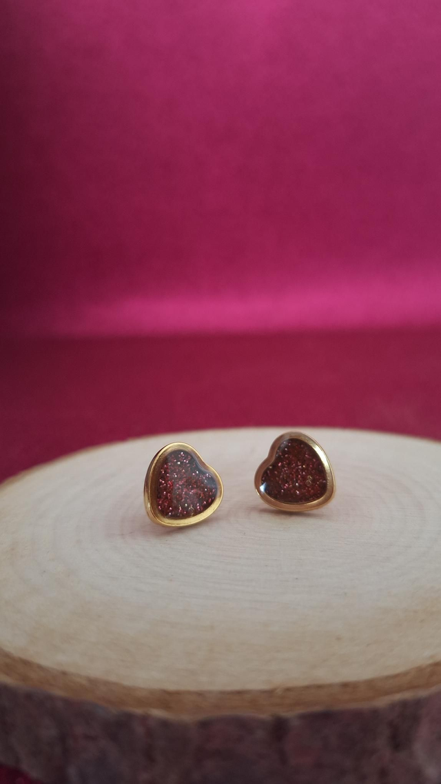 Puces cœurs dorées paillettes bordeaux