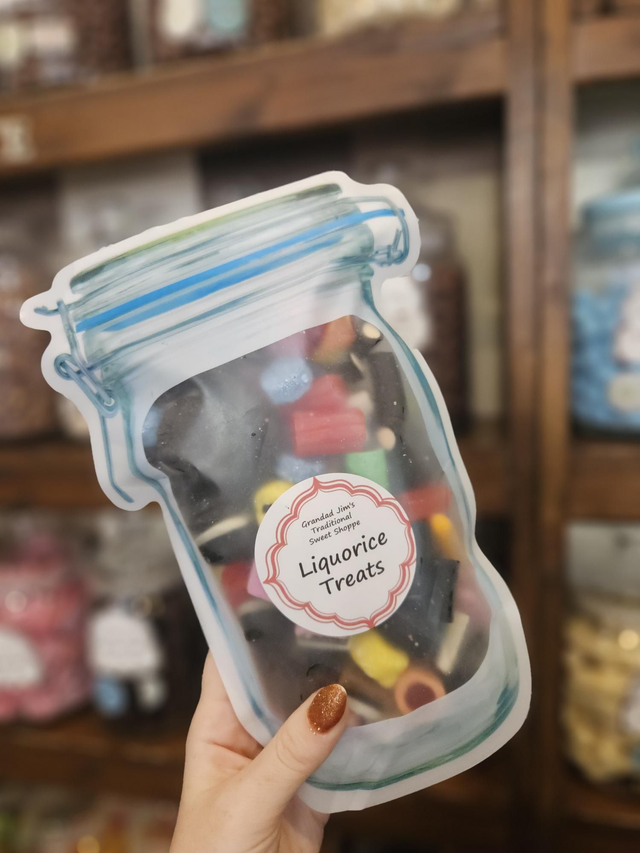 Liquorice jar pouches 