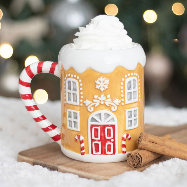 Candy cane gingerbread house mok