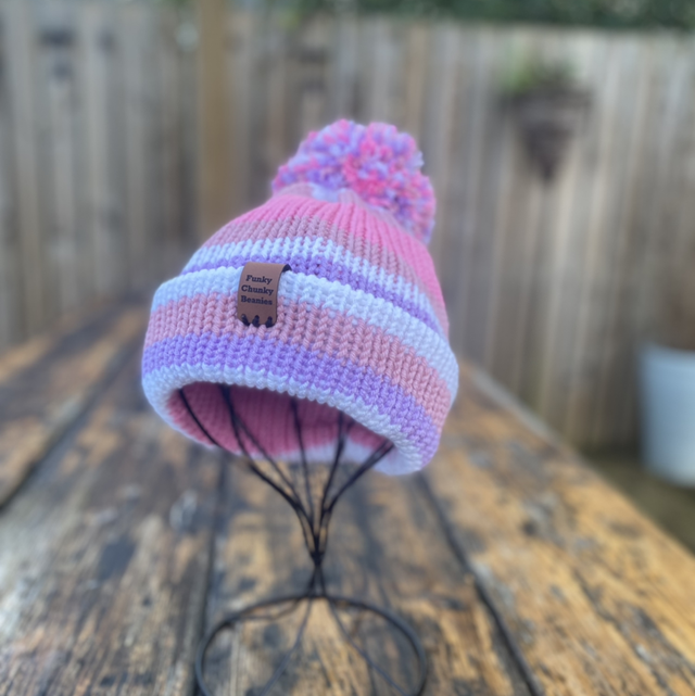 Tweenie Beanie. CUSTOM. White, pink and rose 