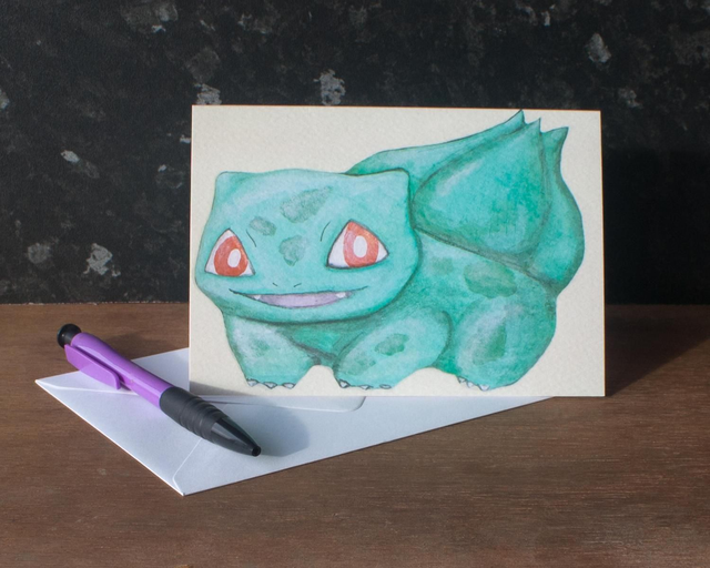 Bulbasaur Pokemon Greetings Card/Mounted Print (blank inside)