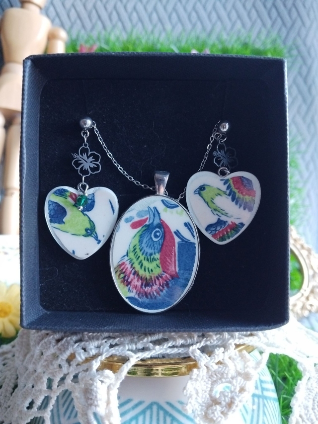 parure boucles d'oreilles et pendentif PAON 