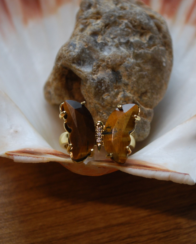 Bague papillon oeil de tigre
