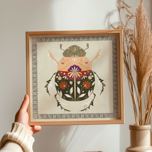 Affiche carrée illustrée 21 cm &quot;Scarabée coloré&quot; | Vert