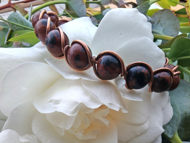 Bracelet antique Obsidienne Acajou