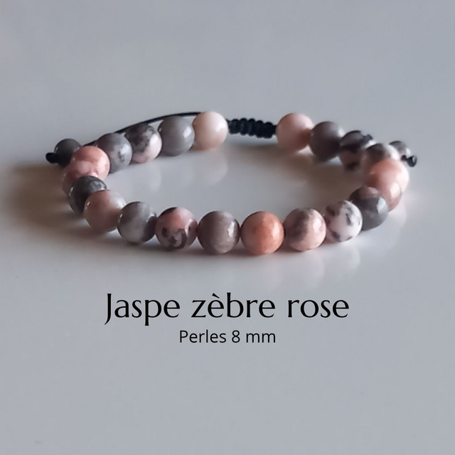 Bracelet ajustable en Jaspe zèbre rose