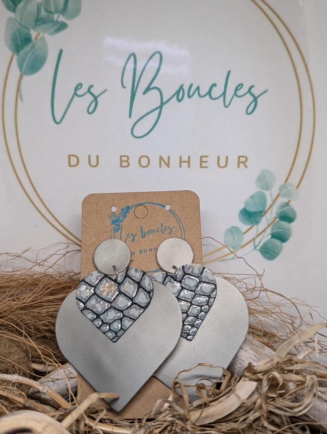 Boucles d&#039;oreilles Double coeur  argenté dc049