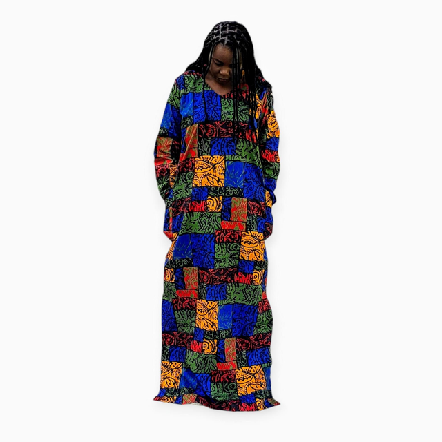 Multicoloured Hooded Long Dress