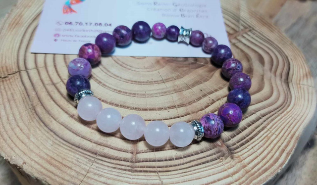 ♡ Bracelet Jaspe et Quartz rose (T17-18) ♡