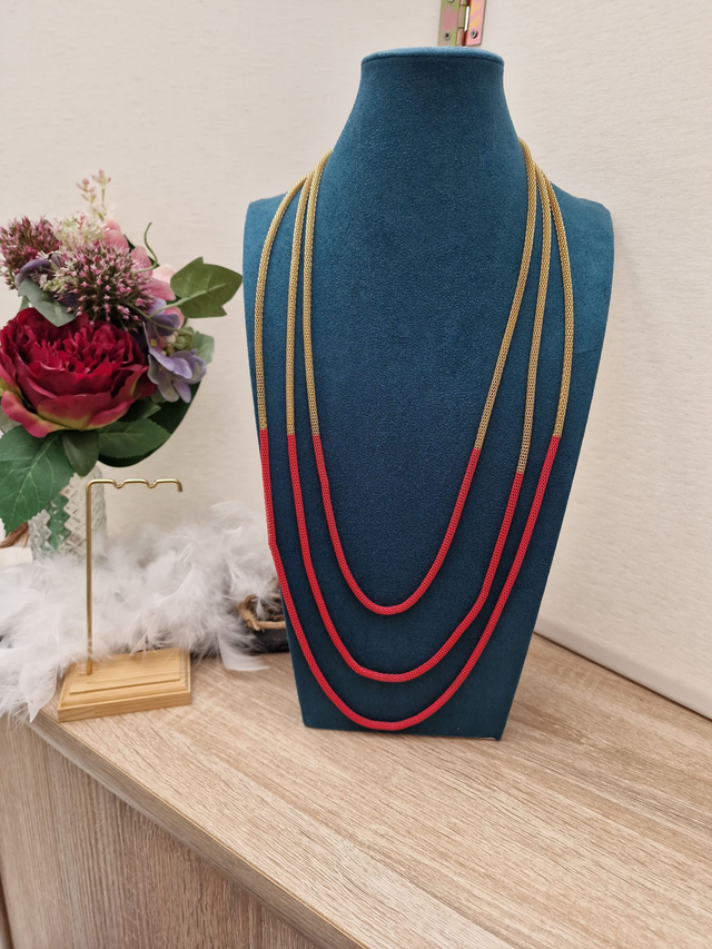 Collier Sautoir Trois Rangs Doré Rose